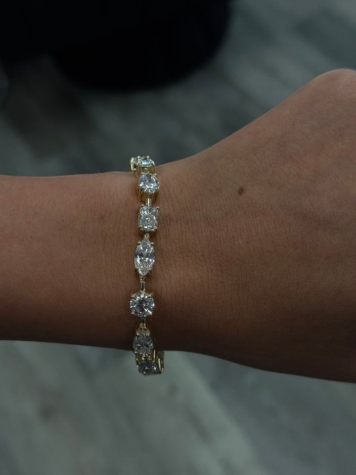 Mixed Shape Natural Diamond Tennis Bracelet 18K Solid Gold