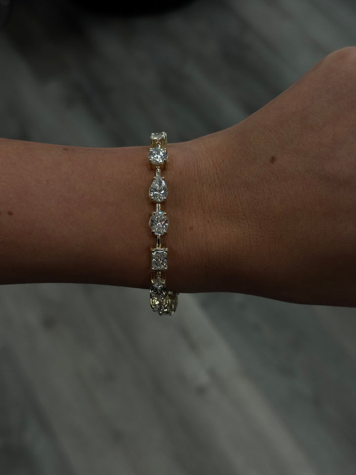 Mixed Shape Natural Diamond Tennis Bracelet 18K Solid Gold