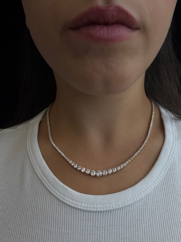 4 Prong Graduated Natural Diamond Tennis Necklace 18K 4