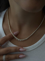 4 Prong Graduated Natural Diamond Tennis Necklace 18K Yellow Gold 3