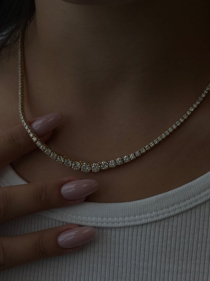 4 Prong Graduated Natural Diamond Tennis Necklace 18K Yellow Gold 4
