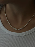 4 Prong Graduated Natural Diamond Tennis Necklace 18K Yellow Gold 6