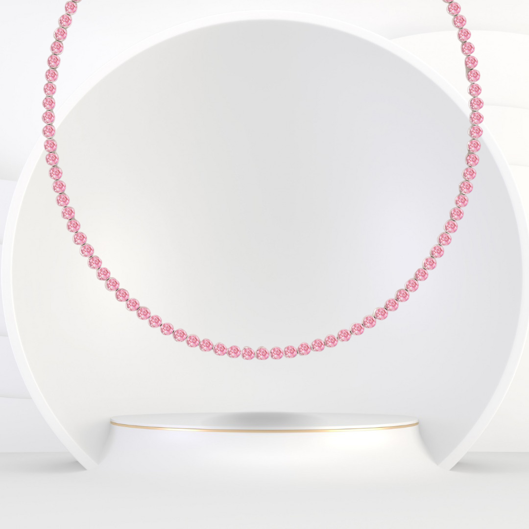 Bezel Set Natural Pink Sapphire Tennis Necklace 