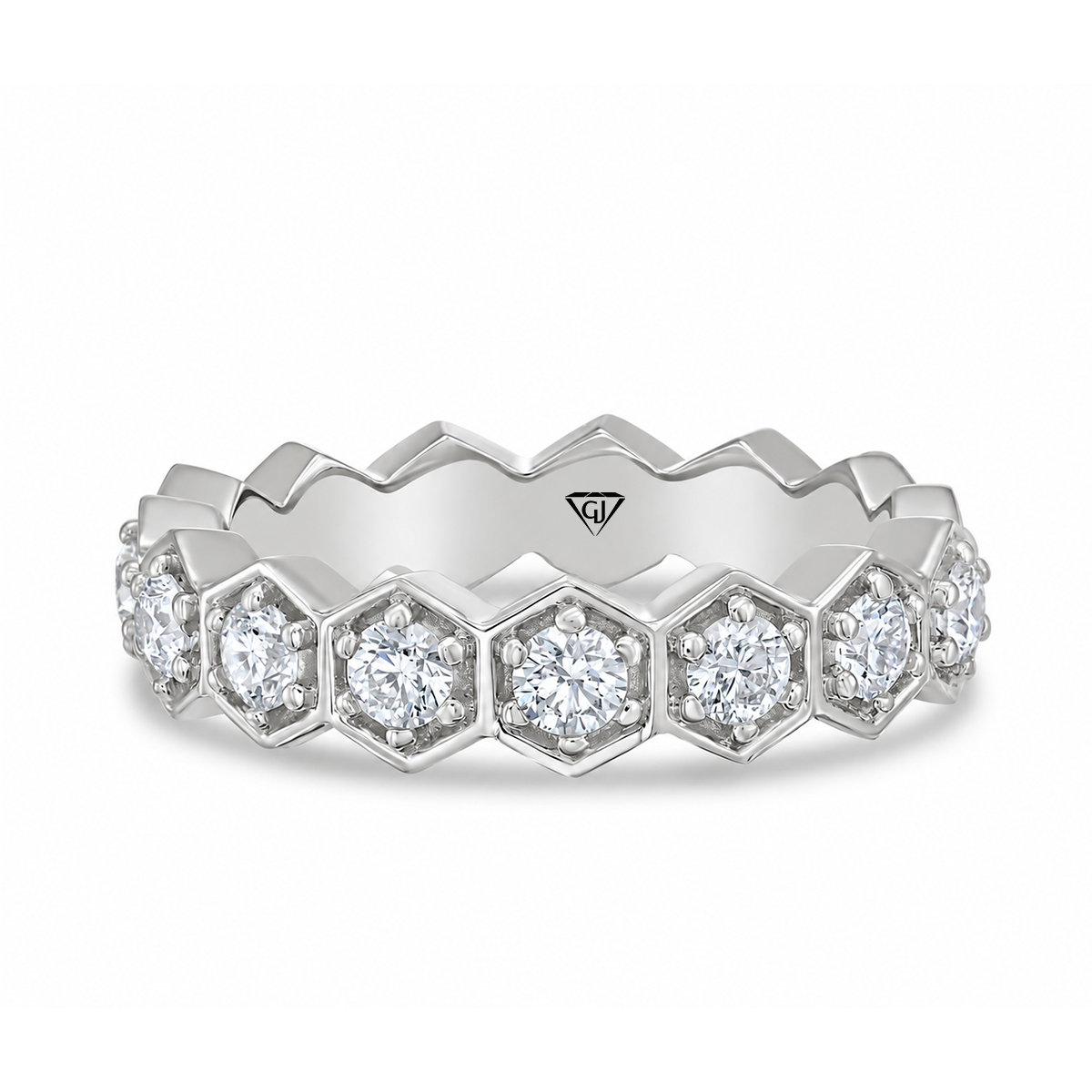 Honeycomb Round Cut Natural Diamond Eternity Band white 2