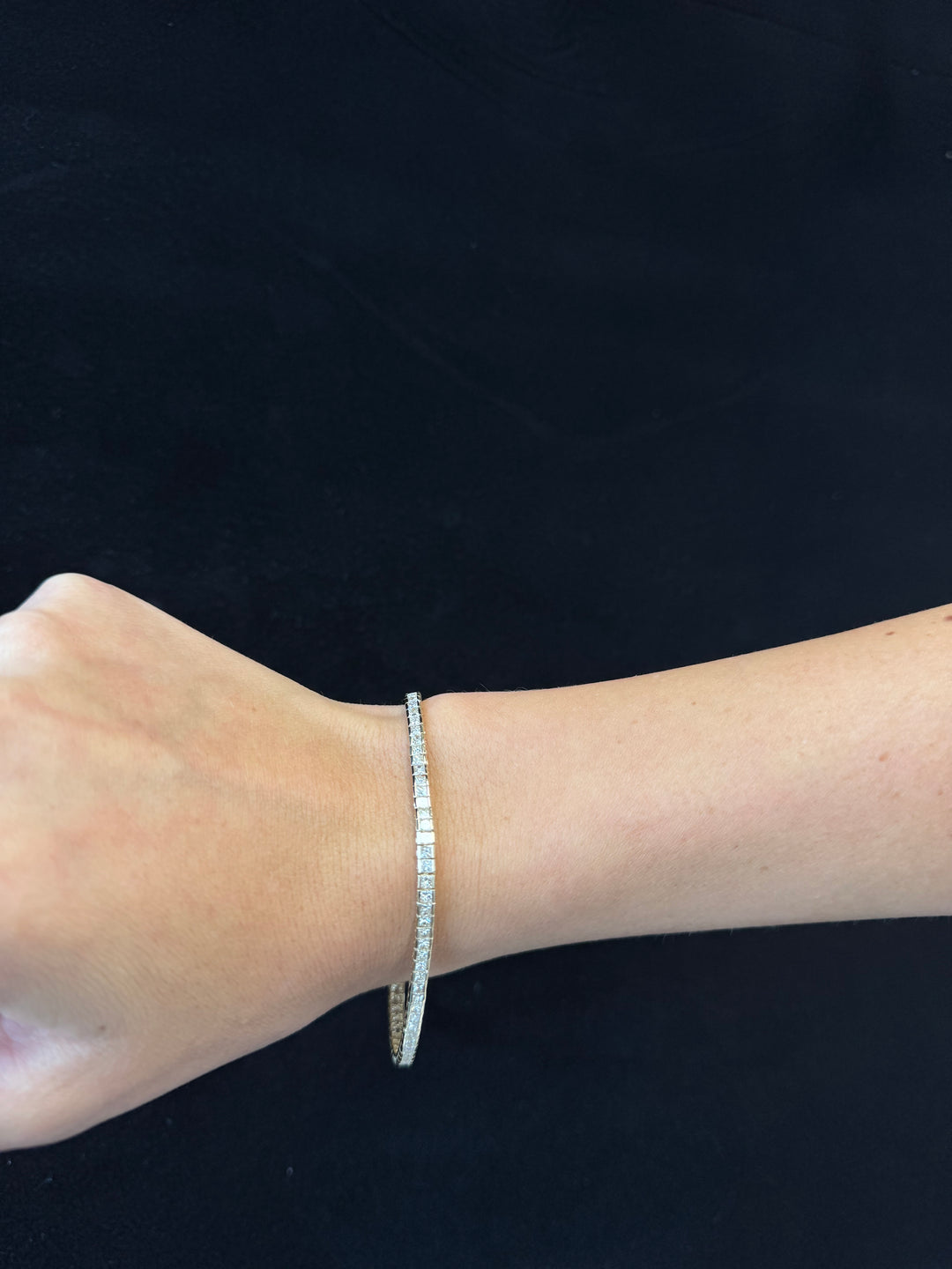 Princess Cut Natural Diamond Tennis Bracelet 14K Gold, Model Wearing