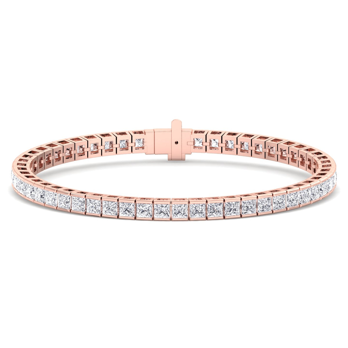 Princess cut natural diamond tennis bracelet 14K rose gold