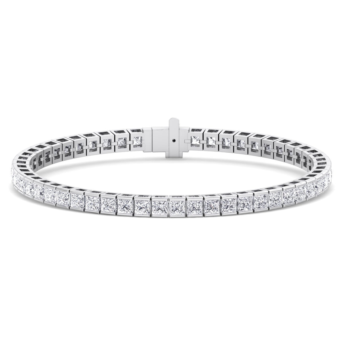Princess cut natural diamond tennis bracelet 14K white gold