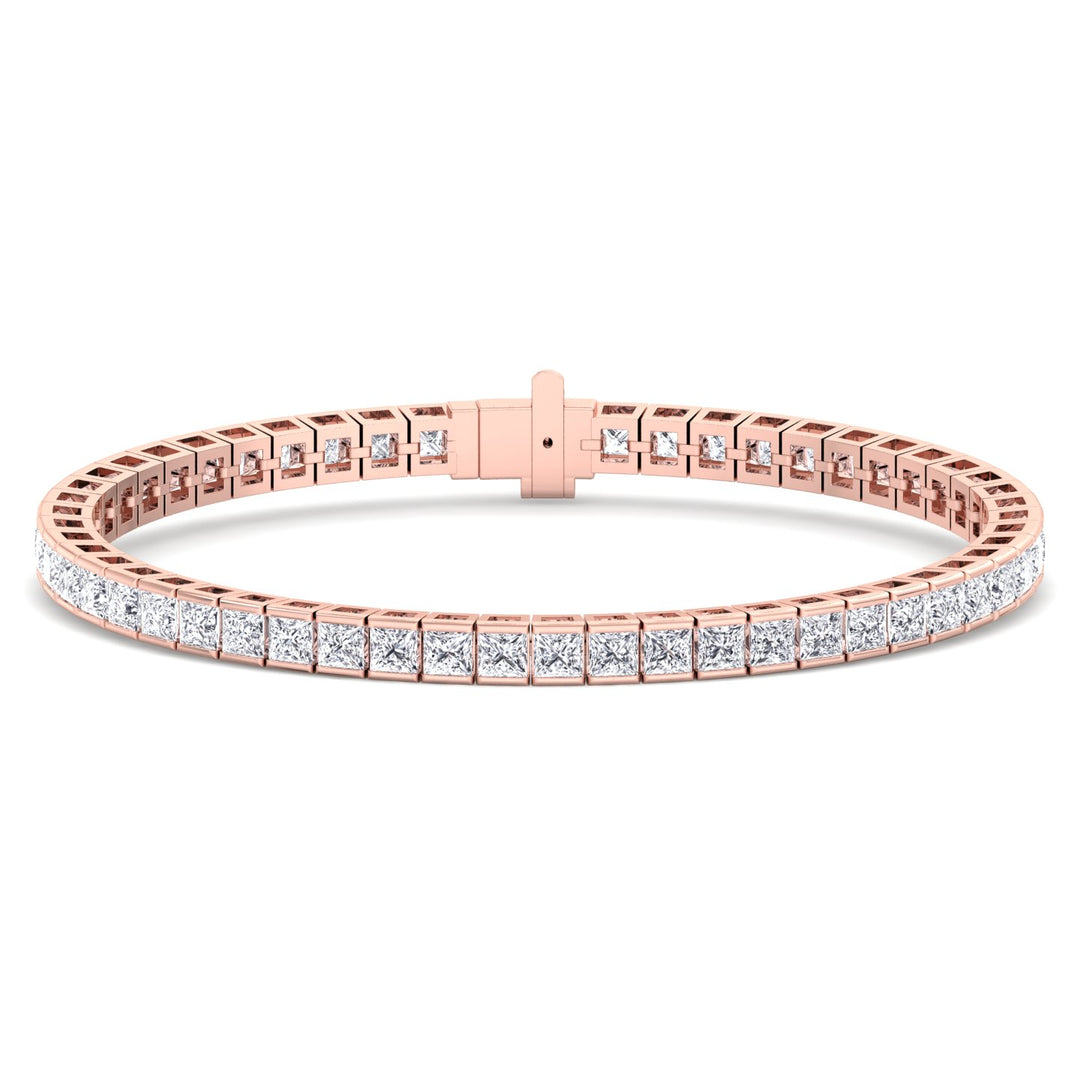 Princess Cut Natural Diamond Tennis Bracelet 18K Rose Gold