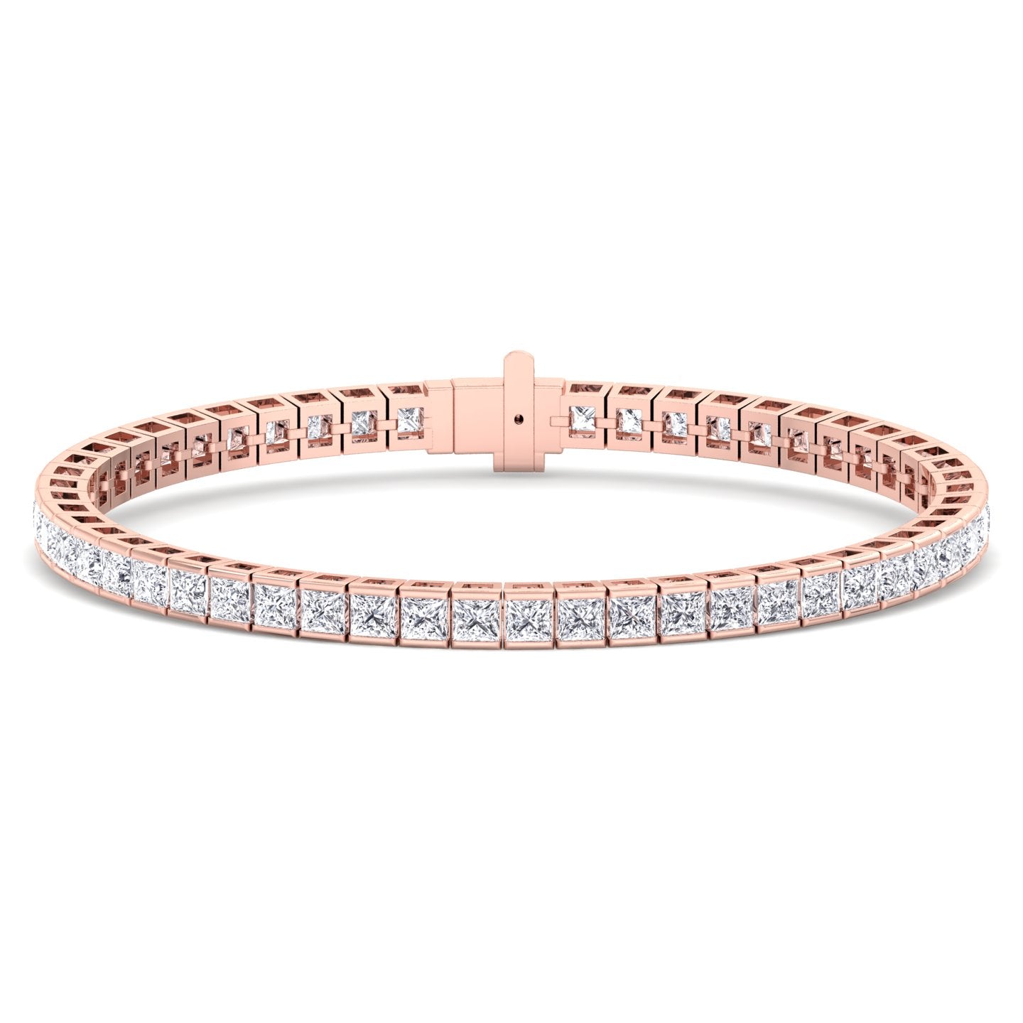 Princess Cut Natural Diamond Tennis Bracelet 18K Rose Gold
