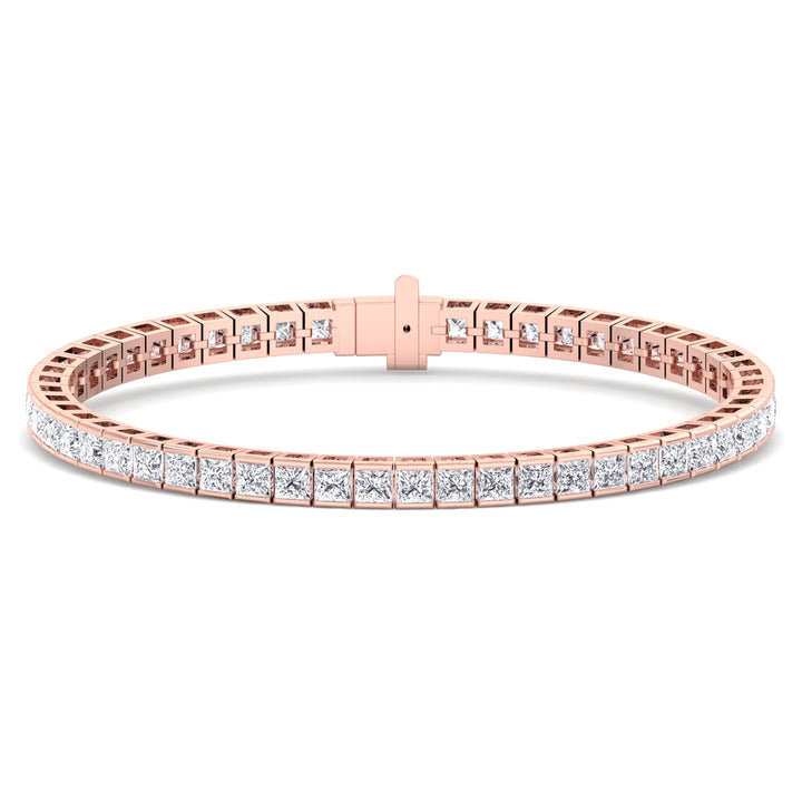 Princess Cut Natural Diamond Tennis Bracelet 18K Rose Gold
