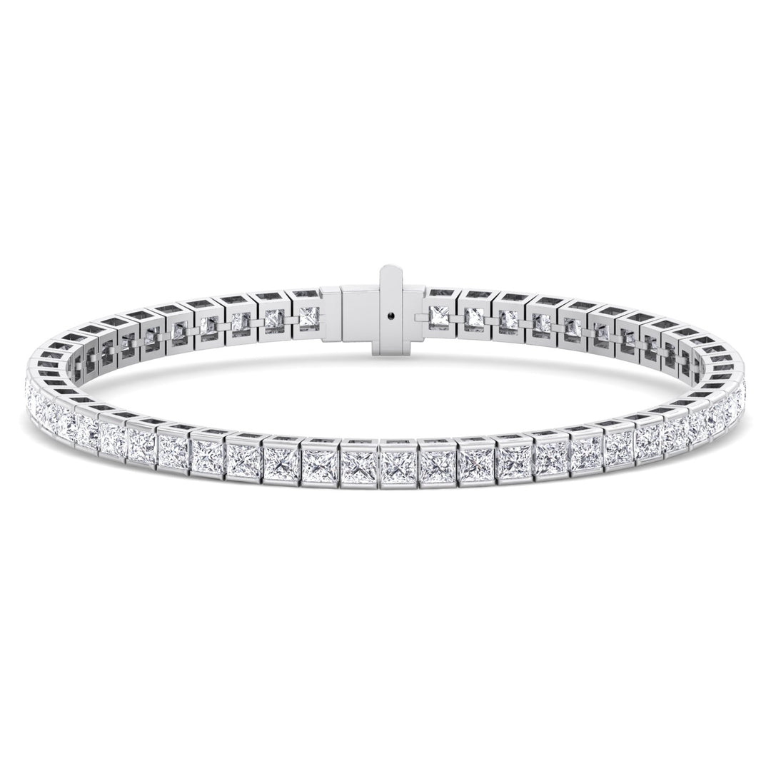 Princess Cut Natural Diamond Tennis Bracelet 18K White Gold