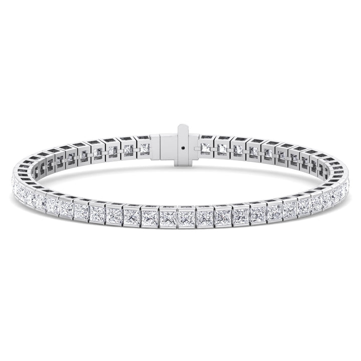 Princess Cut Natural Diamond Tennis Bracelet 18K White Gold