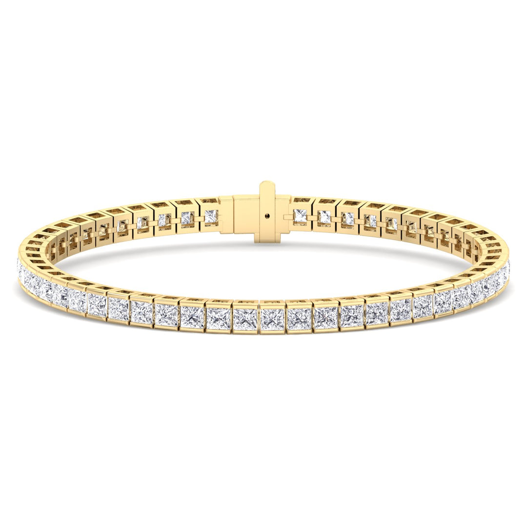 Princess Cut Natural Diamond Tennis Bracelet 18K Yellow Gold