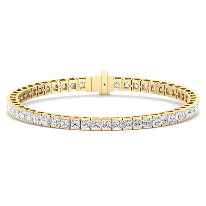 Princess Cut Natural Diamond Tennis Bracelet 18K Yellow Gold