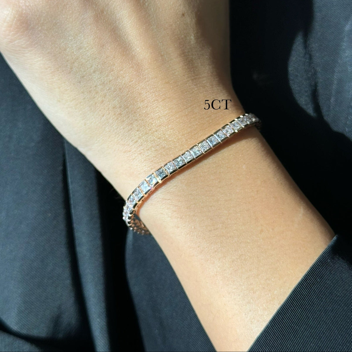 Princess Cut Natural Diamond Tennis Bracelet Gold Model Hand