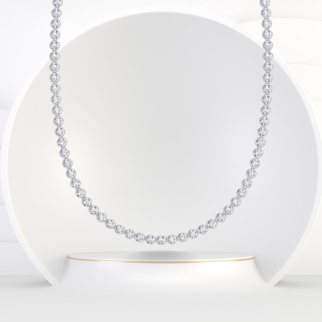 bezel-set-round-cut-diamond-tennis-necklace-14K-white-gold