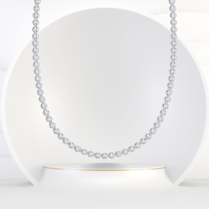 bezel-set-round-cut-diamond-tennis-necklace-14K-white-gold