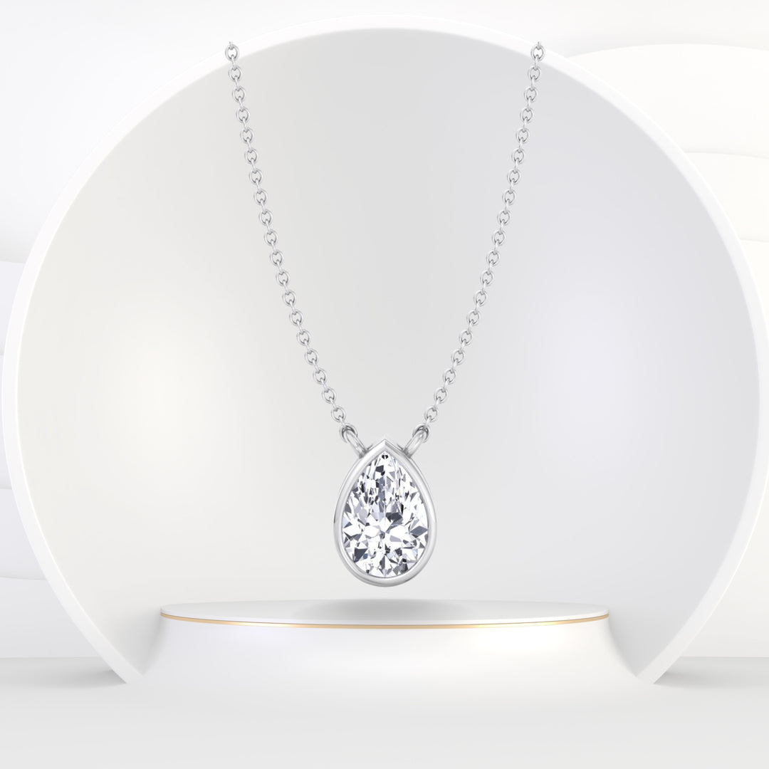 Miza - Bezel Set Pear Shape Diamond Pendant - Gem Jewelers Co