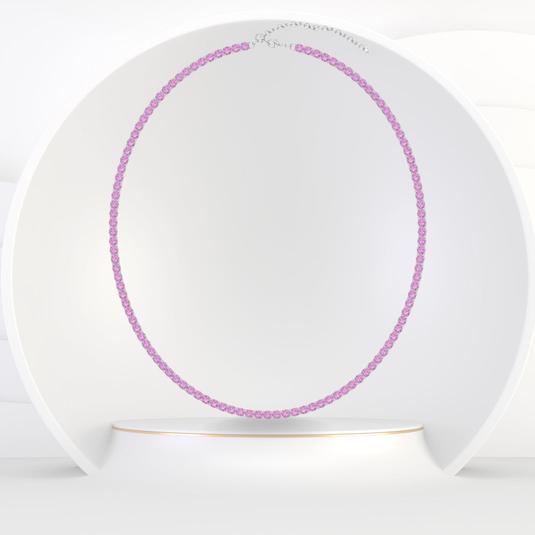 Adjustable Natural Pink Sapphire Tennis Necklace - Gem Jewelers Co