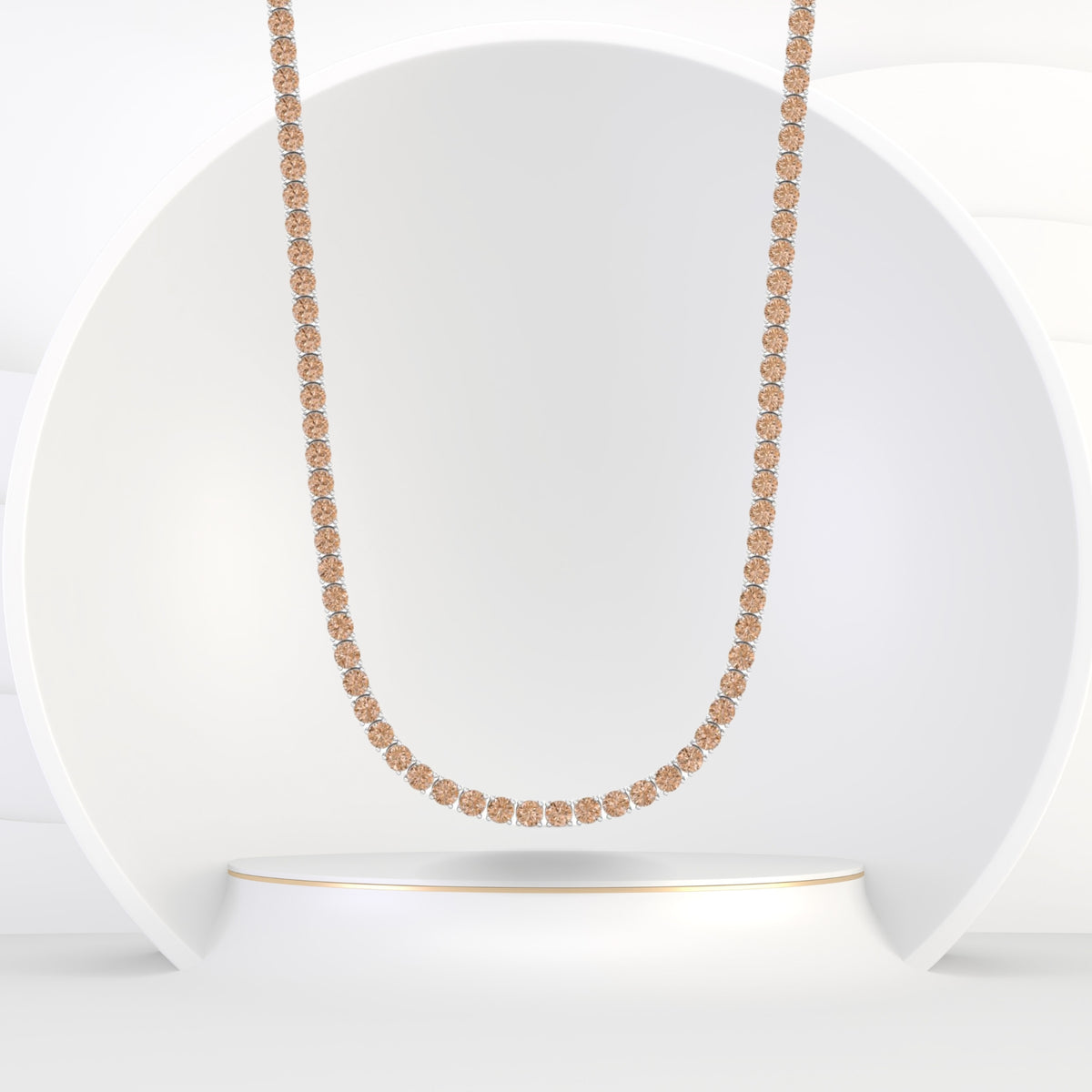 4 Prong Champagne Diamond Tennis Necklace 14K Solid Gold