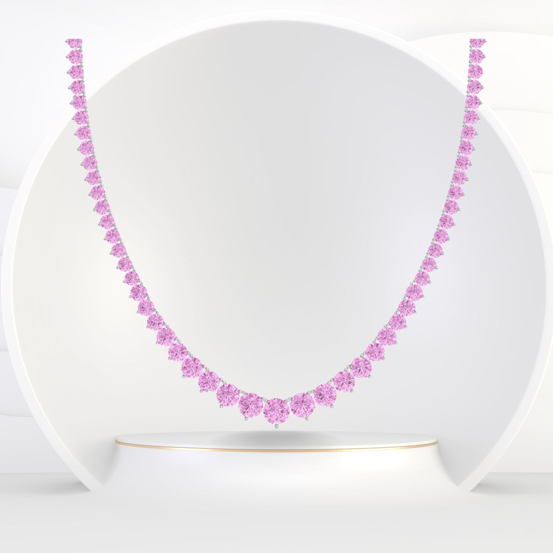 Soleil - 13CT T.W Riviera Graduated Pink Sapphire Tennis Necklace - Gem Jewelers Co