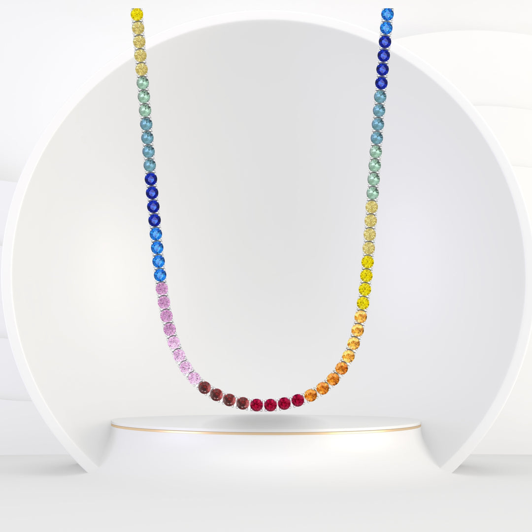 13.02 Carat Rainbow Multicolor Sapphire Tennis Necklace - Gem Jewelers Co