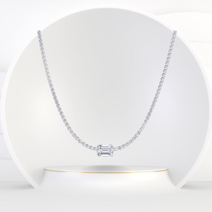 Nala - (10.75CT T.W) Classic Diamond Tennis Necklace With Emerald Cut Diamond Center Stone - Gem Jewelers Co