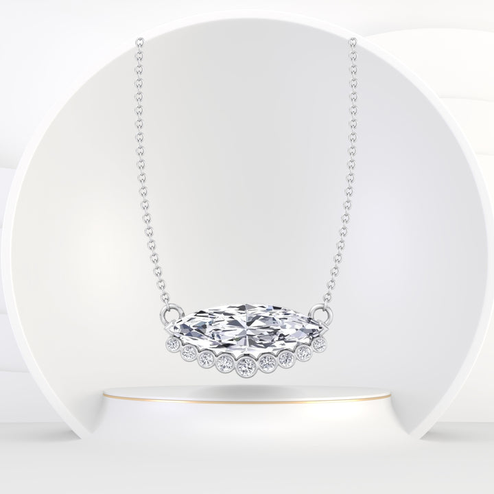 Amora - Marquise Shape Diamond Pendant with Bezel Set Round Diamonds