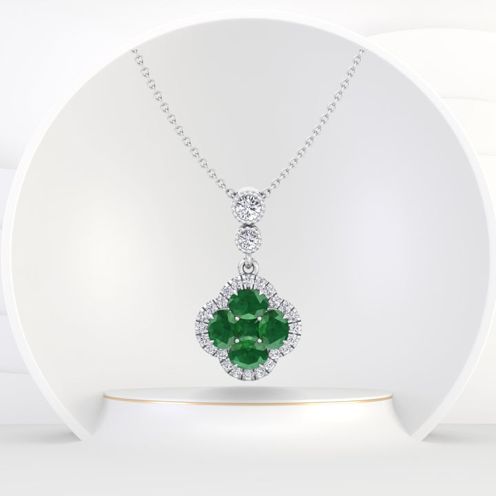 Agnes - Green Emerald Cluster and Diamond Halo Pendant
