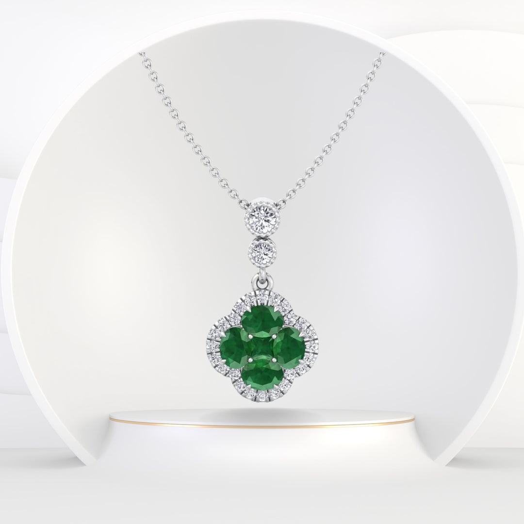 Agnes - Green Emerald Cluster and Diamond Halo Pendant - Gem Jewelers Co