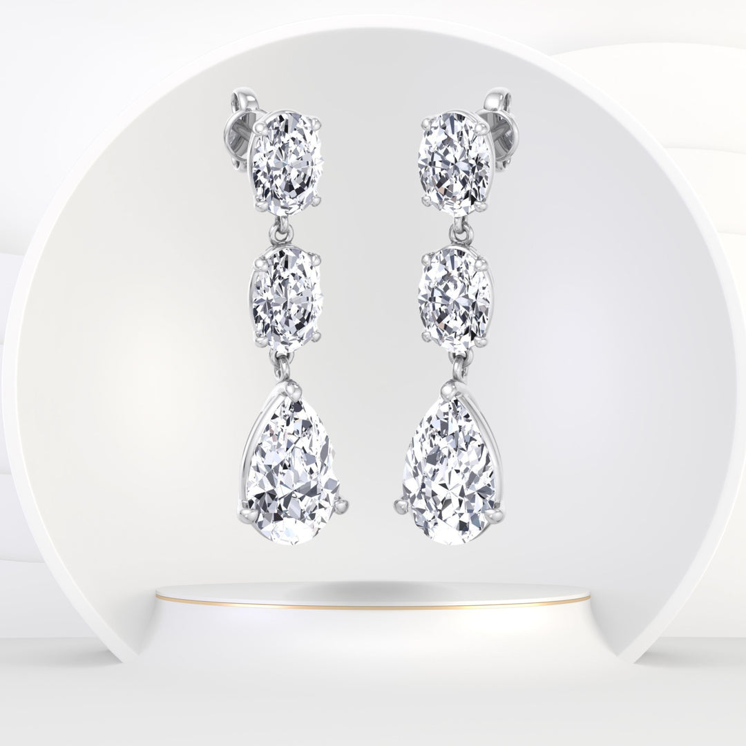 Wynn - Oval and Pear Shape Diamond Drop Earrings - Gem Jewelers Co