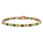 Bezel Set Princess Cut Natural Diamond, Green Emerald & Fancy Yellow Diamond Tennis RG