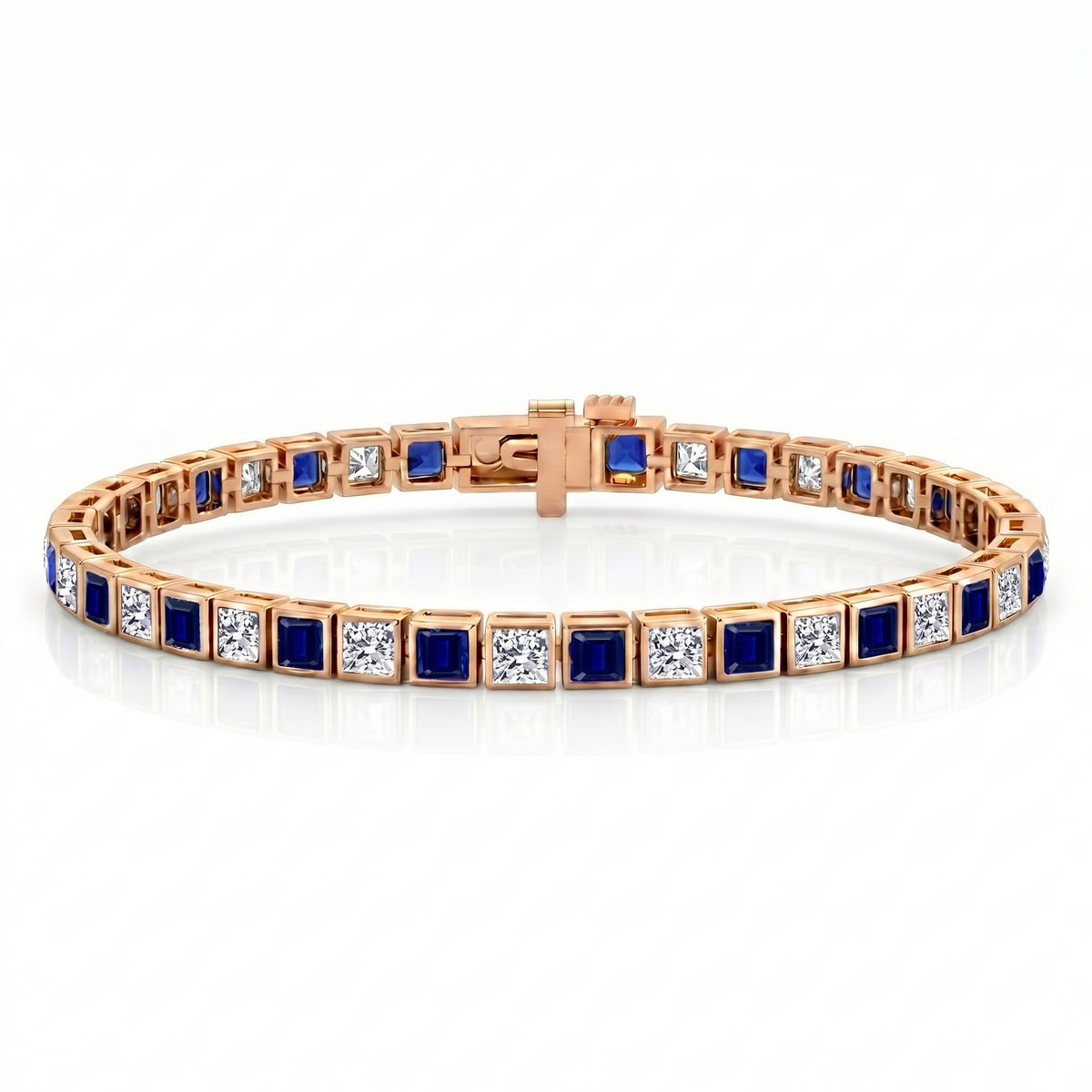Alternating Princess Cut Blue Sapphire & Natural Diamond Tennis Bracelet RG