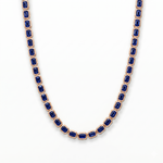 Bezel Set Emerald Shape Natural Blue Sapphire Tennis Necklace RG