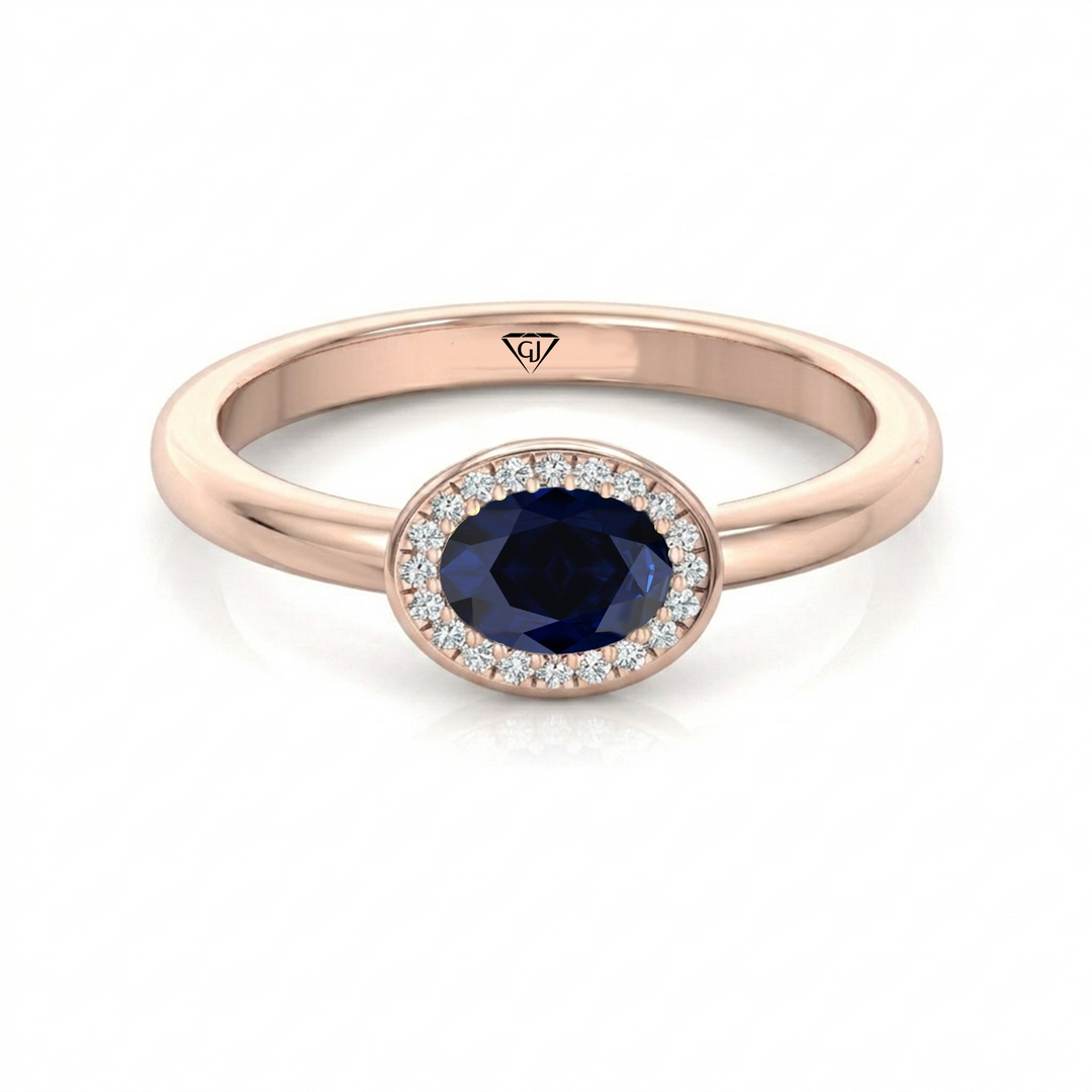 Natural Oval Shape Blue Sapphire Halo Engagement Ring RG 
