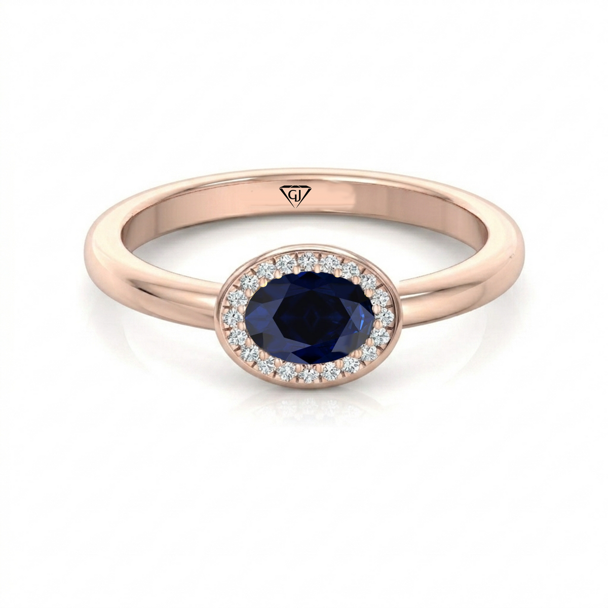 Natural Oval Shape Blue Sapphire Halo Engagement Ring RG 