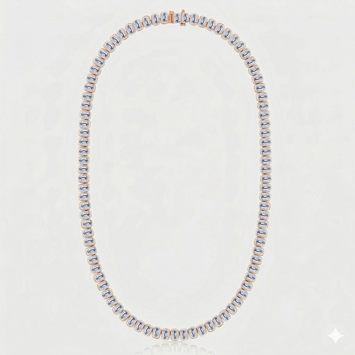 Bezel Set Emerald Shape Natural Diamond Tennis Necklace RG2
