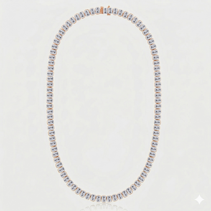 Bezel Set Emerald Shape Natural Diamond Tennis Necklace RG2