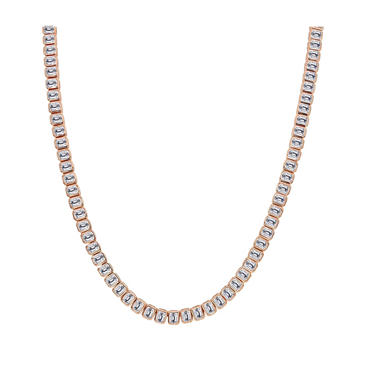 Bezel Set Emerald Shape Natural Diamond Tennis Necklace RG2