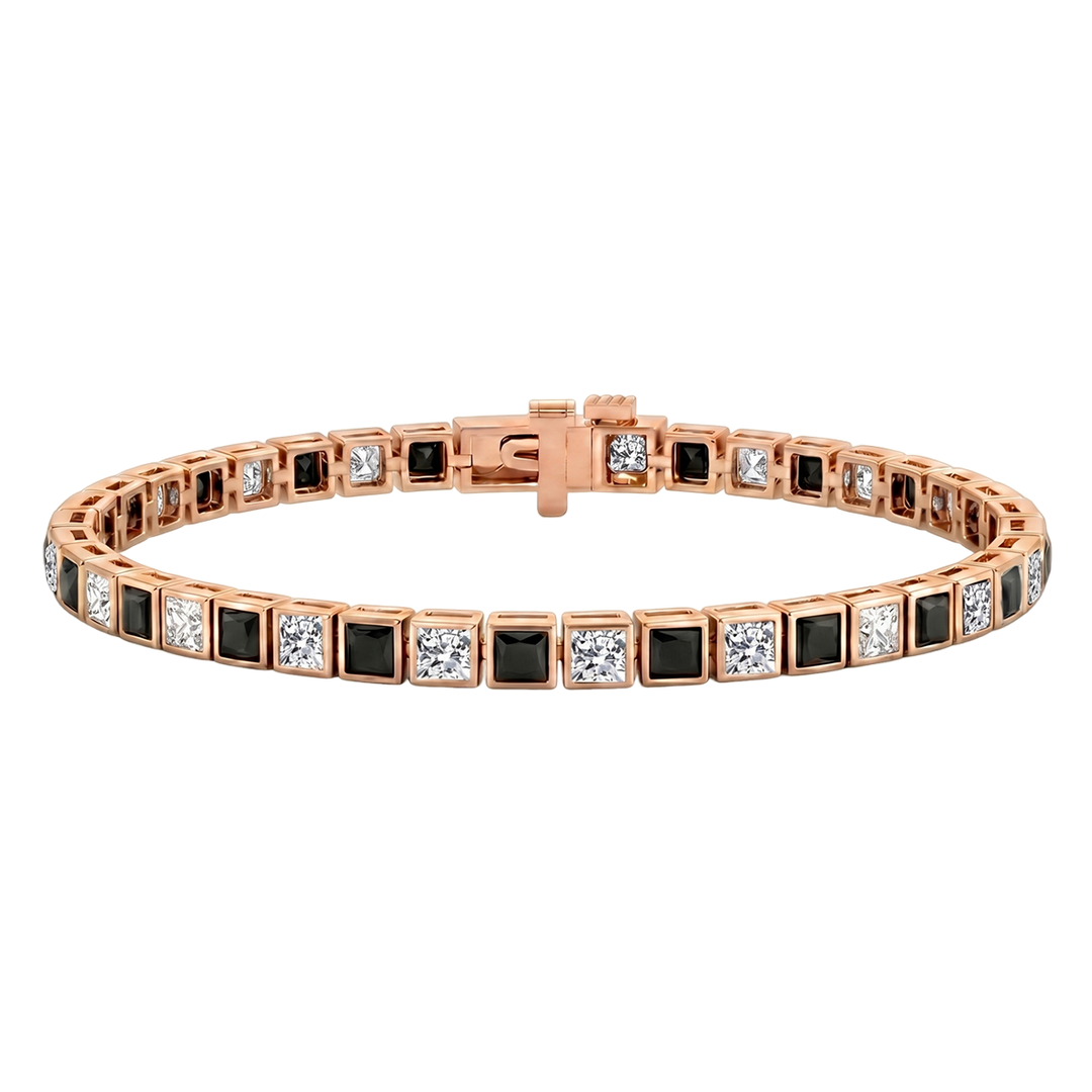 Bezel Set  Princess Cut Natural Black & Natural Diamond Bracelet  RG