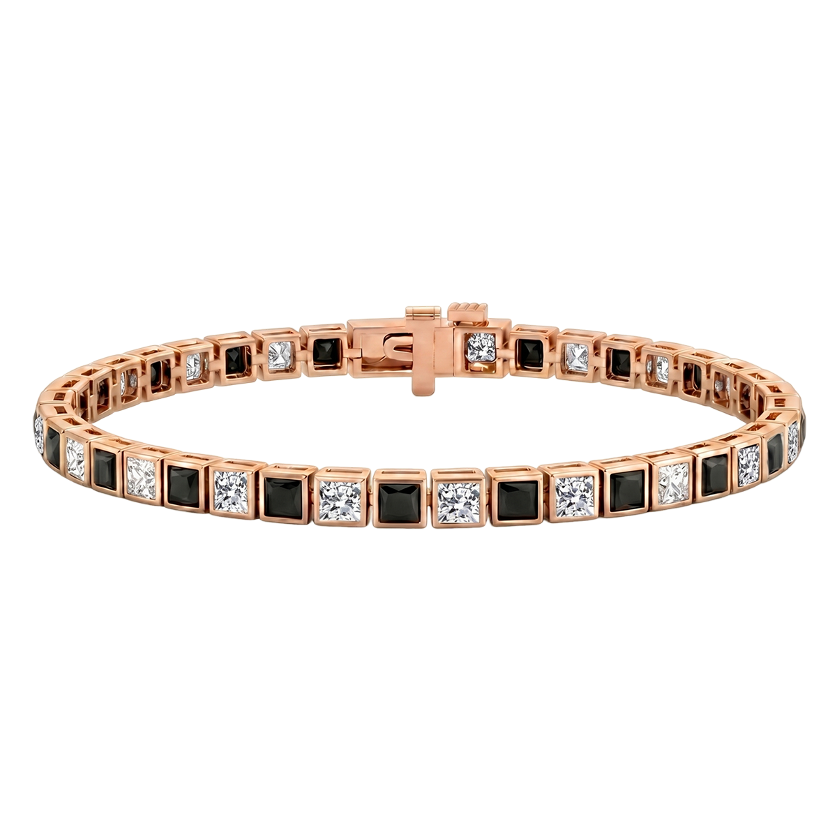 Bezel Set  Princess Cut Natural Black & Natural Diamond Bracelet  RG