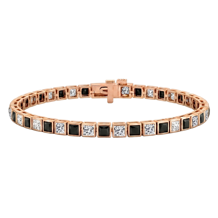 Bezel Set  Princess Cut Natural Black & Natural Diamond Bracelet  RG