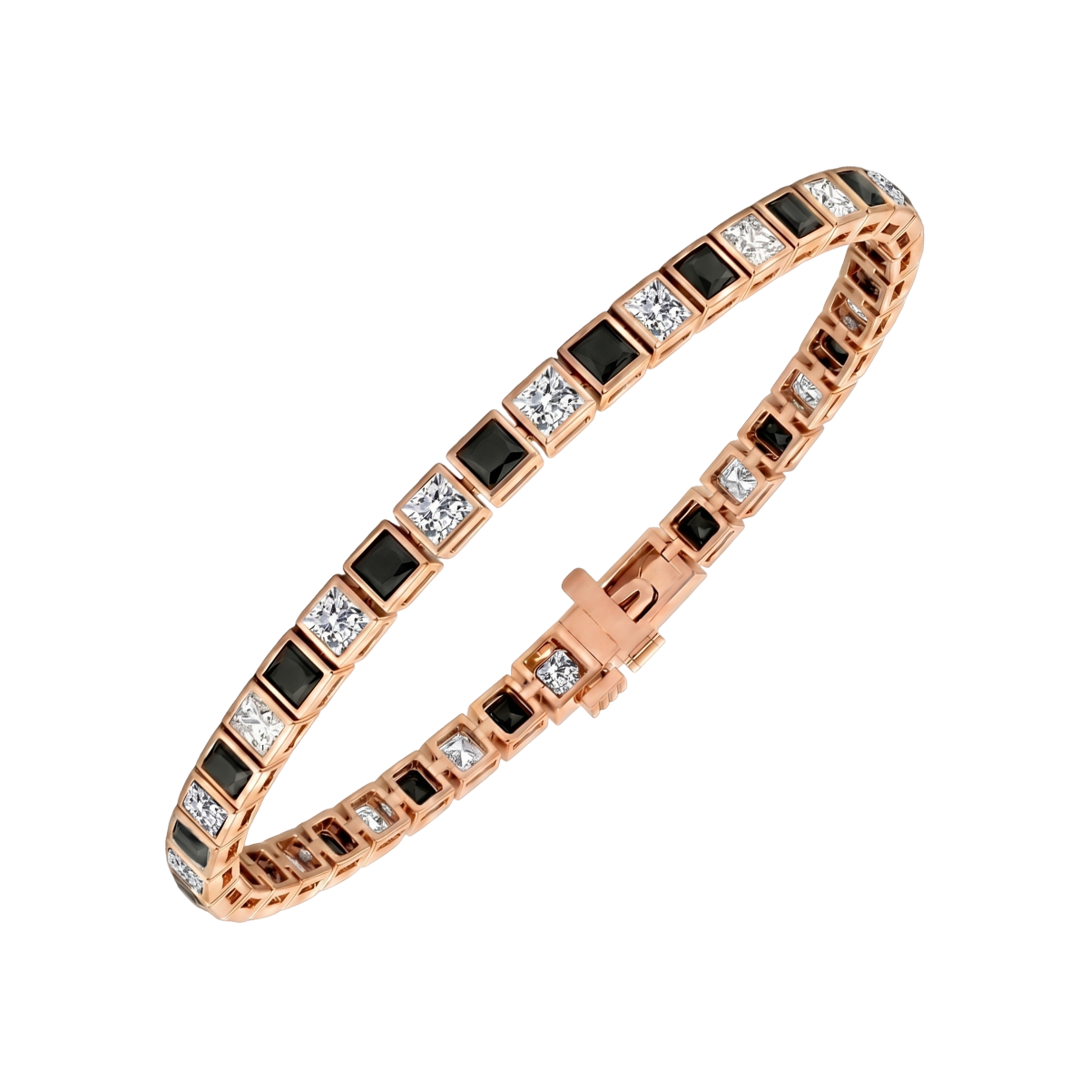 Bezel Set  Princess Cut Natural Black & Natural Diamond Bracelet  RG2