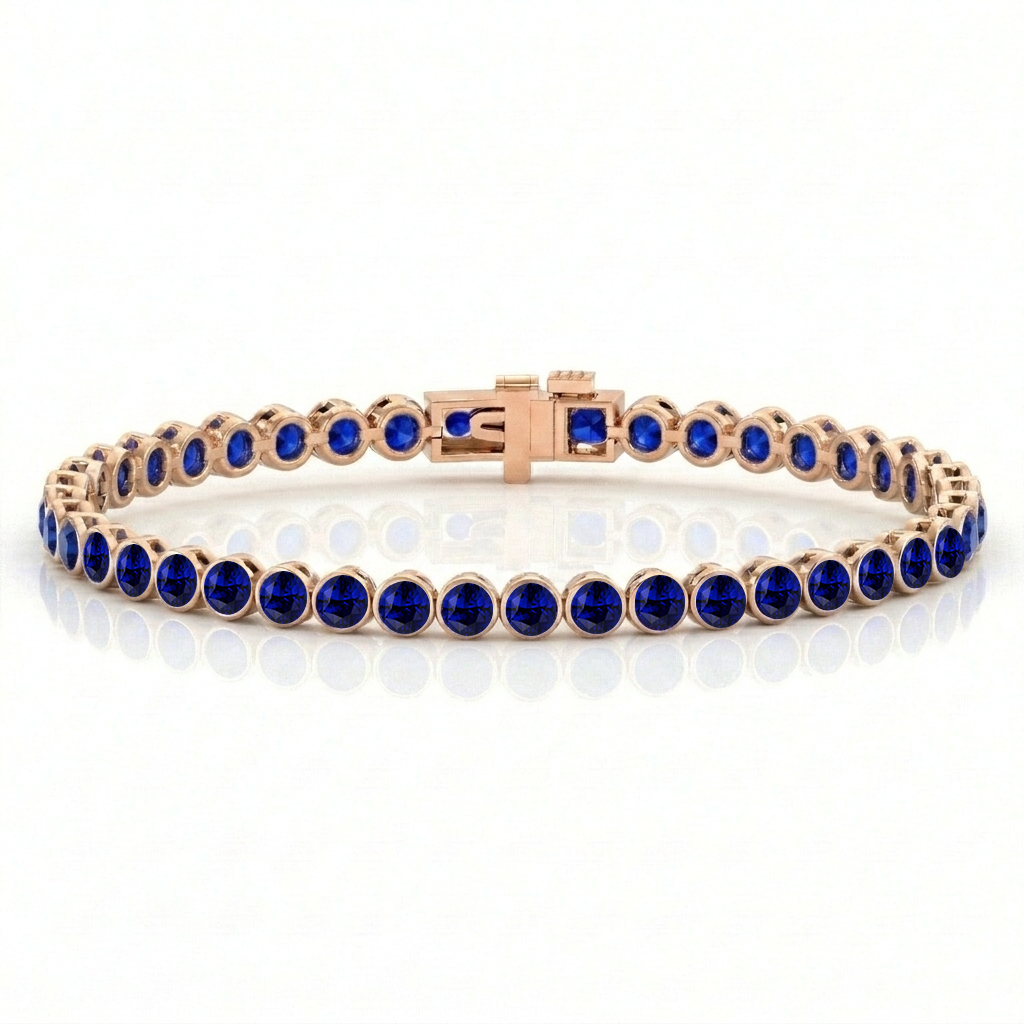 Natural Blue Sapphire Round Bezel Tennis Bracelet RG 2