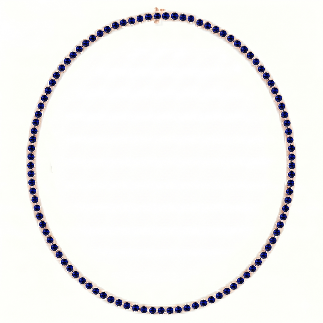 Bezel Set Natural Blue Sapphire Tennis Necklace RG