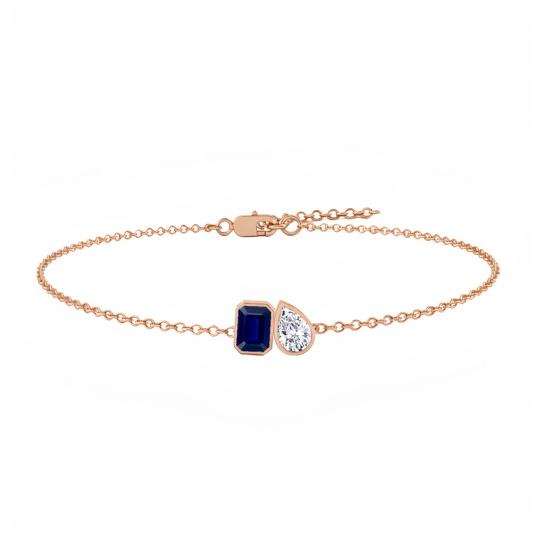 RG Blue Sapphire Emerald & Pear Shape  Diamond Bracelet front view