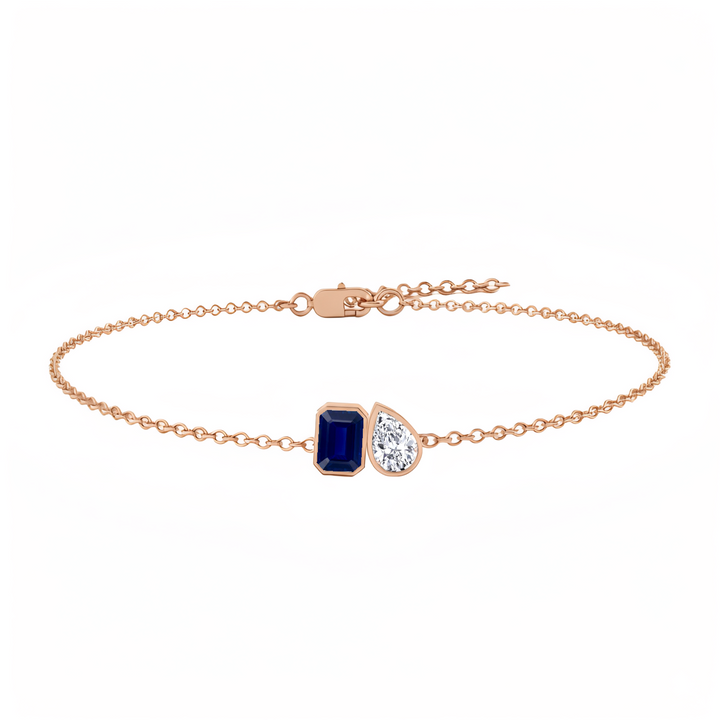 RG Blue Sapphire Emerald & Pear Shape  Diamond Bracelet front view