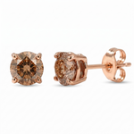 Natural Chocolate Champagne Diamond Round Studs Rose Gold 14K