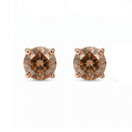 Natural Chocolate Champagne Diamond Round Studs Rose Gold 18K