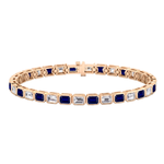 Bezel Set Natural Diamond and Blue Sapphire Tennis Bracelet RG